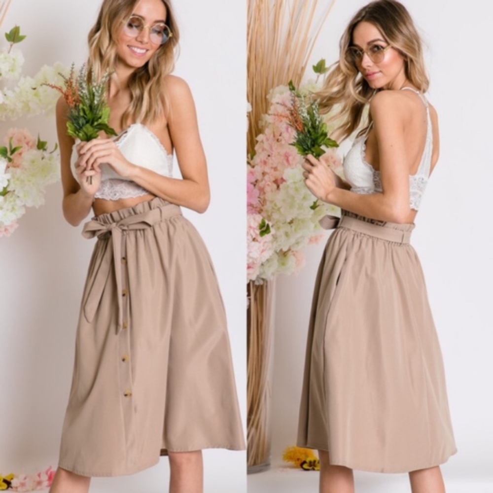 019 Boho button detail tie Waist Midi Skirt - Picture 2 of 2